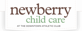 "Newberry Child Care at the Downtown Athletic Club" in brown, green, and black text